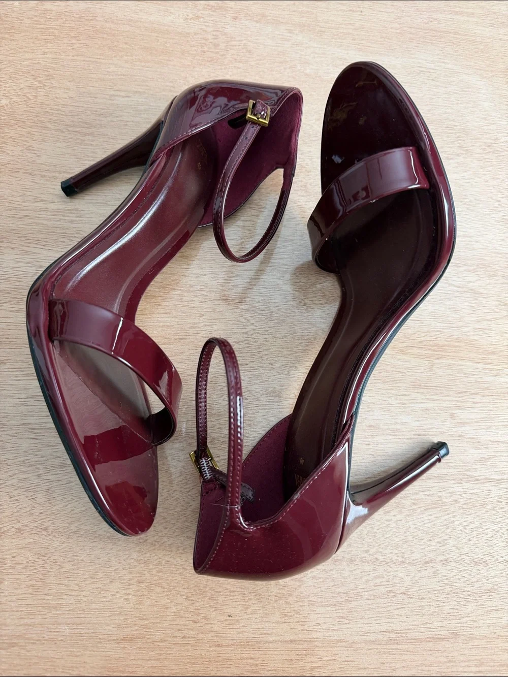 Zara Wine Patent Ankle-Strap Heels